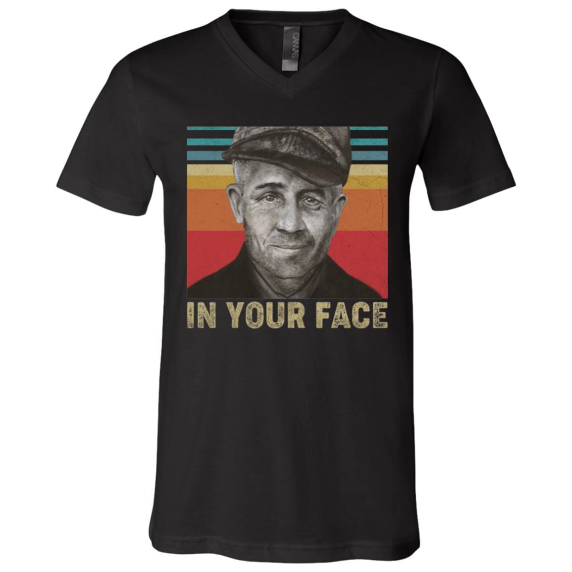 In Your Face Ed Gein Dark Serial Killer Halloween T-Shirt - V-Neck, Black, V-Neck T-Shirt
