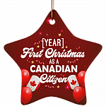 Personalized First Christmas As A Canadian Citizen Holiday Flat Star Porcelain Ceramic Ornament Keepsake, White, Ceramic Star Ornament