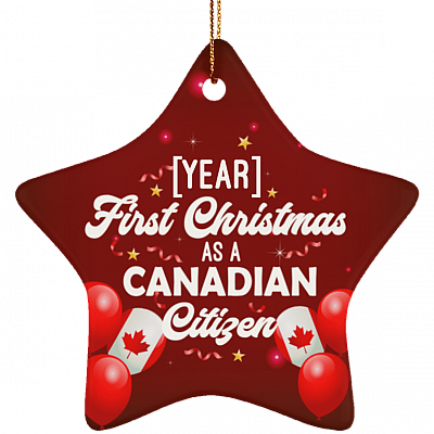 Personalized First Christmas As A Canadian Citizen Holiday Flat Star Porcelain Ceramic Ornament Keepsake, White, Ceramic Star Ornament