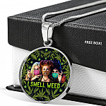 I Smell Weed Hocus Three Witches Pocus Funny Halloween Luxury Circle Pendant Necklace - Circle Luxury Necklace (Silver)