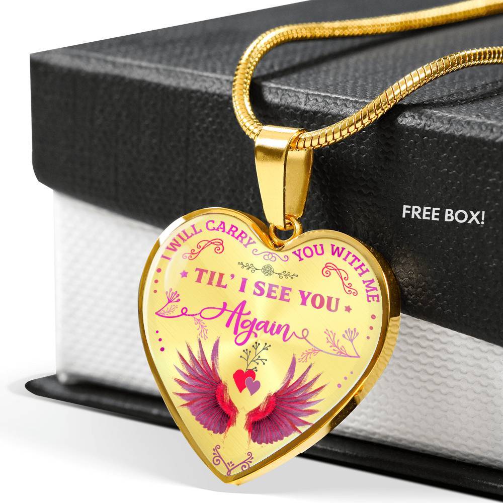 Cardinal I Will Carry You with Me Til' I See You Again Heart Pendant Necklace - Heart Luxury Necklace (Gold Plated)