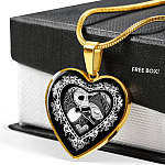 Jack And Sally Heart Pendant Necklace - Skellington Gifts For Couple - Heart Luxury Necklace (Gold Plated)