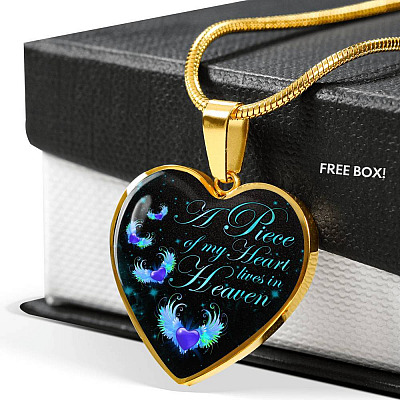 Angel Wings Heart a Piece of My Heart Lives in Heaven Heart Pendant Necklace - Heart Luxury Necklace (Gold Plated)