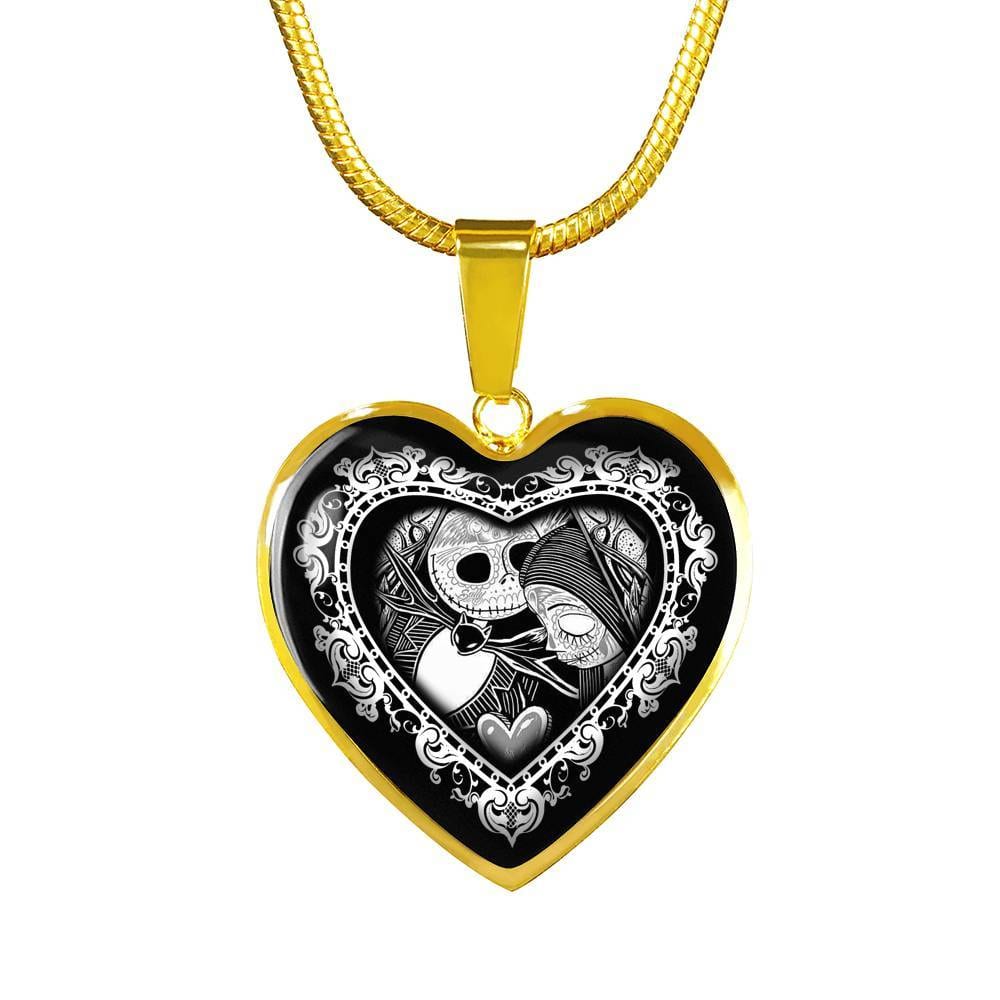 Jack And Sally Heart Pendant Necklace - Skellington Gifts For Couple - Heart Luxury Necklace (Gold Plated) Jack And Sally Heart Pendant Necklace - Skellington Gifts For Couple - Heart Luxury Necklace (Gold Plated)