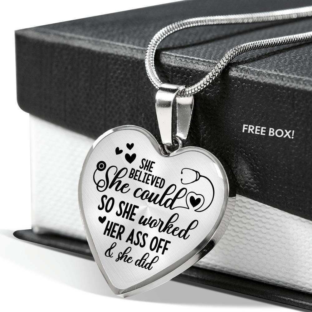 She Believed She Could So She Worked Her Ass Off and She Did Heart Pendant Necklace - Heart Luxury Necklace (Silver) She Believed She Could So She Worked Her Ass Off and She Did Heart Pendant Necklace - Heart Luxury Necklace (Silver)