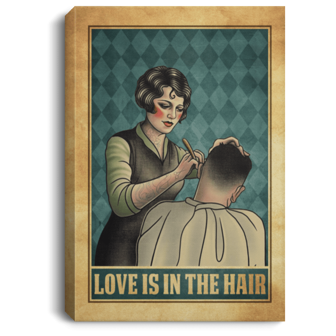 Love Is In The Hair Framed Canvas Prints - Hairdresser Unframed Poster - Funny Hairstylist Home Decor Wall Art, White, 0.75'' Framed Canvas