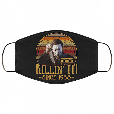 Killin' It Since 1963 Washable Reusable Custom Printed Cloth Face Mask Cover - Halloween Michael Myers Face Mask, Black, Cloth Face Cover – Medium/Large