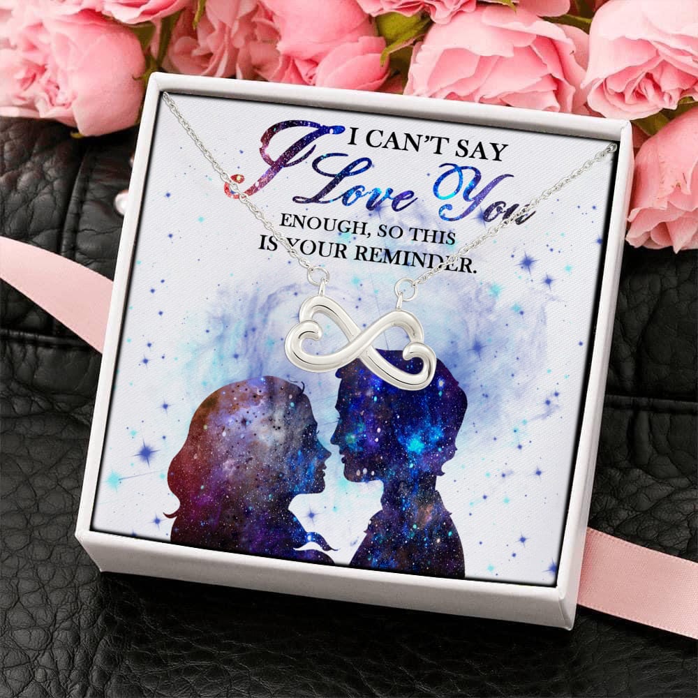 1HP. Love You Enough couple galaxy(4) Infinity Heart Necklace (Silver) 4