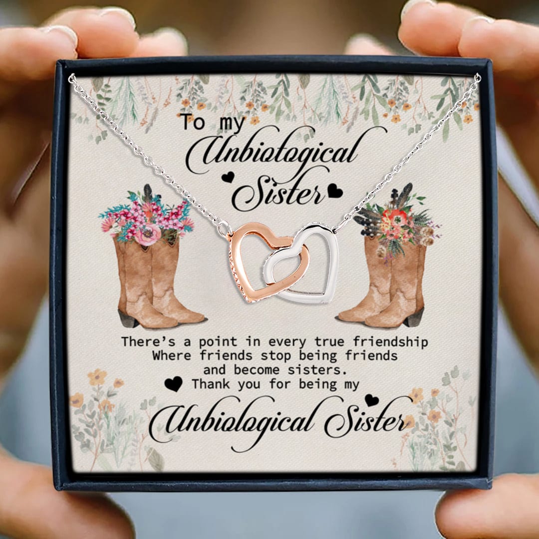 4KT.Message Card-Country Girl To My Unbiological Sister (4) Interlocking Hearts Necklace 3