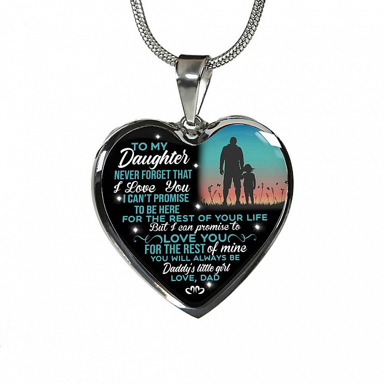 Dad To My Daughter Never Forget That I Love You Heart Pendant Necklace - Heart Luxury Necklace (Silver)