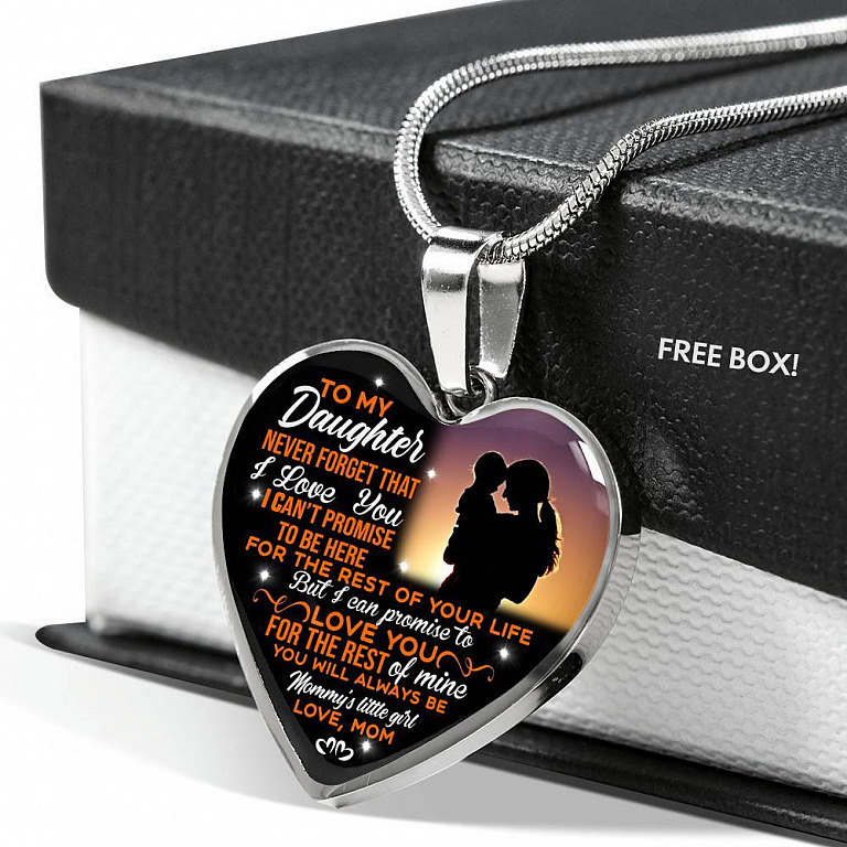 Mom To My Daughter Never Forget That I Love You Heart Pendant Necklace - Heart Luxury Necklace (Silver)