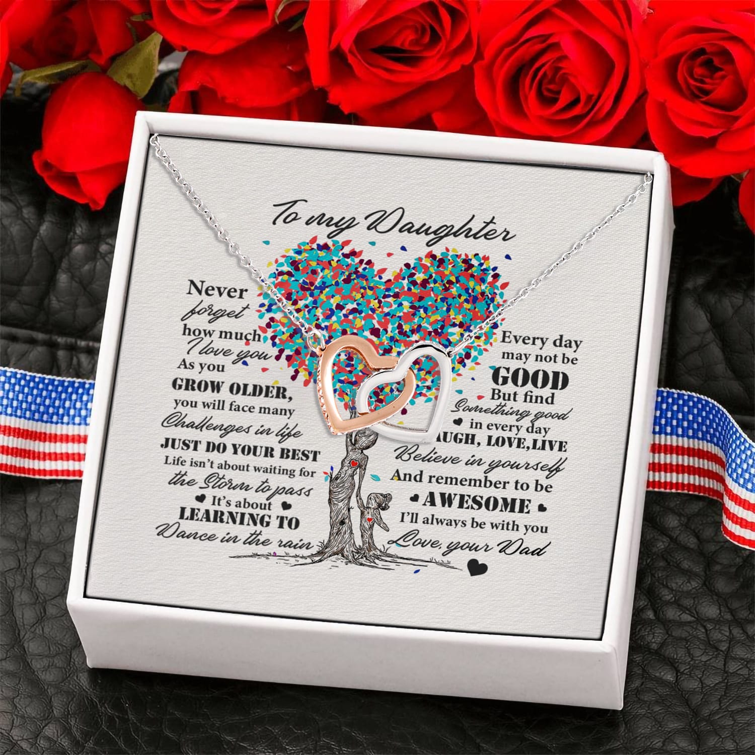 5.To My Daughter Message Card Dad Interlocking Hearts Necklace 6