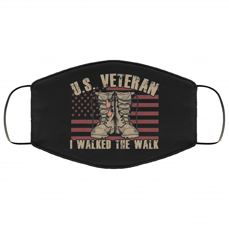 US Veteran I Walked The Walk Washable Reusable Custom - Printed Cloth Face Mask Cover, Black, Cloth Face Cover – Medium/Large