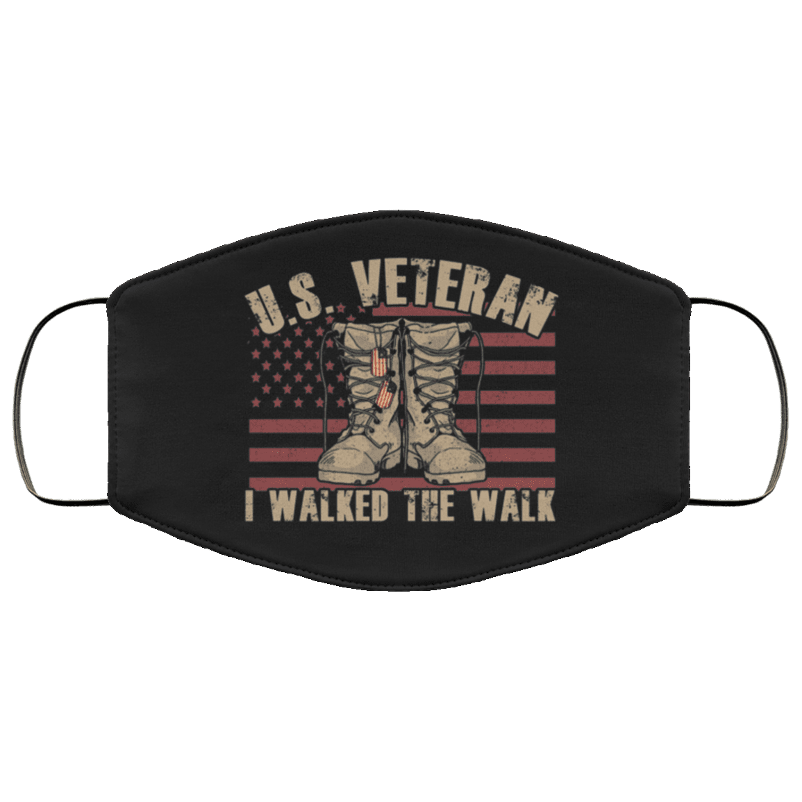 US Veteran I Walked The Walk Washable Reusable Custom - Printed Cloth Face Mask Cover, Black, Cloth Face Cover – Medium/Large