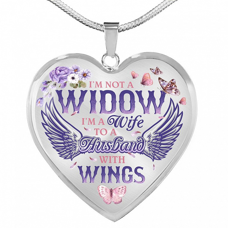 I'm Not A Widow I'm A Wife To A Husband With Wings Heart Pendant Necklace - Memorial Necklace Gift - Heart Luxury Necklace (Silver)