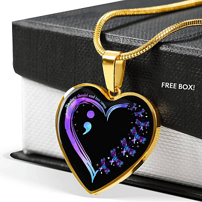 No Story Should End Too Soon Necklace - Suicide Awareness Heart Pendant Necklace Suicide Prevention Necklace - Heart Luxury Necklace (Gold Plated)