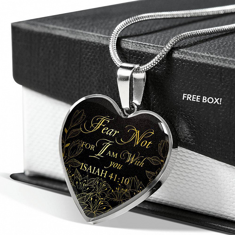 Fear Not For I Am With You Isaiah 41:10 Luxury Heart Pendant Necklace - Heart Luxury Necklace (Silver)