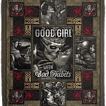 Good Girl With Bad Habits Skull Roses Fleece Blanket - Premium Sherpa Blanket - Woven Blanket, White, Cozy Plush Fleece Blanket - 50x60