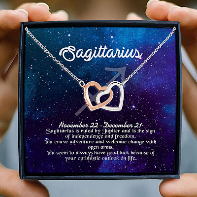 Sagittarius Sign Constellation Horoscope Zodiac Birthday Astrology Joined Interlocking Hearts Pendant Necklace