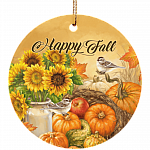 Happy Fall Decorative Ornament - Pumpkin Holiday Flat Circle Porcelain Ceramic Ornament - Decoration Gift, White, Ceramic Circle Ornament Happy Fall Decorative Ornament - Pumpkin Holiday Flat Circle Porcelain Ceramic Ornament - Decoration Gift, White, Ceramic Circle Ornament