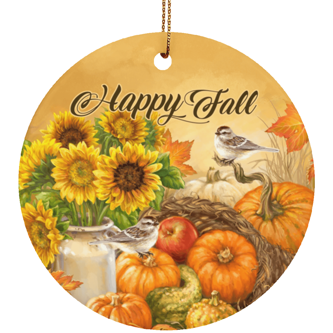 Happy Fall Decorative Ornament - Pumpkin Holiday Flat Circle Porcelain Ceramic Ornament - Decoration Gift, White, Ceramic Circle Ornament Happy Fall Decorative Ornament - Pumpkin Holiday Flat Circle Porcelain Ceramic Ornament - Decoration Gift, White, Ceramic Circle Ornament