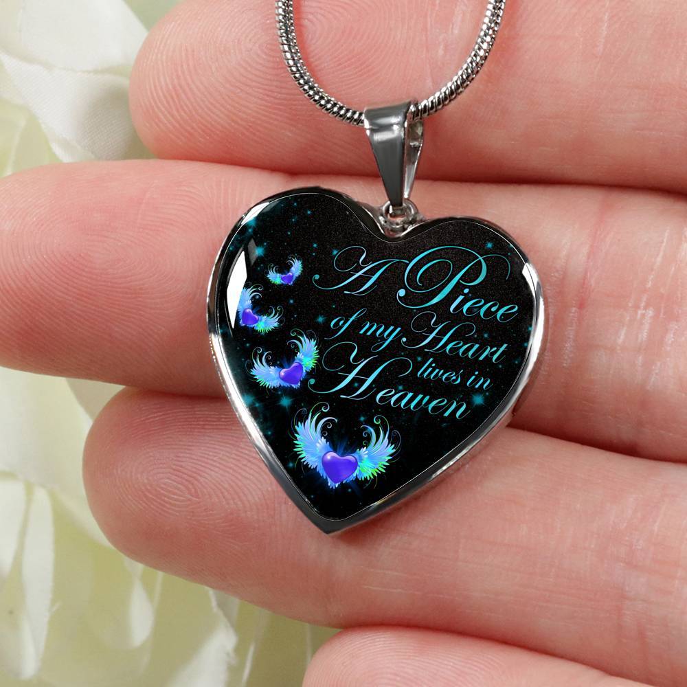 Angel Wings Heart a Piece of My Heart Lives in Heaven Heart Pendant Necklace - Heart Luxury Necklace (Silver) Angel Wings Heart a Piece of My Heart Lives in Heaven Heart Pendant Necklace - Heart Luxury Necklace (Silver)