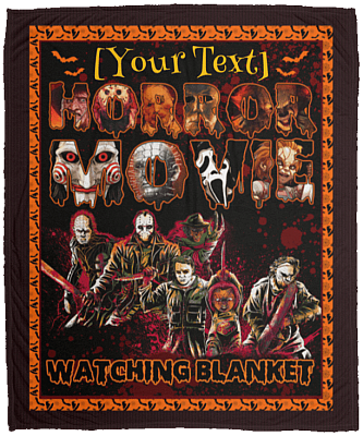 Personalized Name Horror Movie Watching Blanket Halloween Characters Fleece Blanket - Premium Sherpa Blanket, White, Cozy Plush Fleece Blanket - 50x60