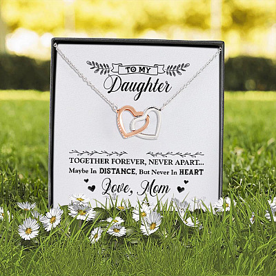 Mom to My Daughter Together Forever Never Apart Maybe in Distance Interlocking Heart Pendant Necklace
