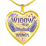 I'm Not A Widow I'm A Wife To A Husband With Wings Heart Pendant Necklace - Memorial Necklace Gift - Heart Luxury Necklace (Gold Plated)
