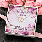 8VT. Unbiological Sister By Blood Interlocking Hearts Necklace 4