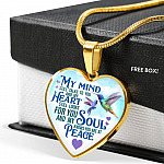 My Mind Still Talks To You But My Soul Know You Are At Peace Hummingbird Luxury Heart Pendant Necklace - Heart Luxury Necklace (Gold Plated)