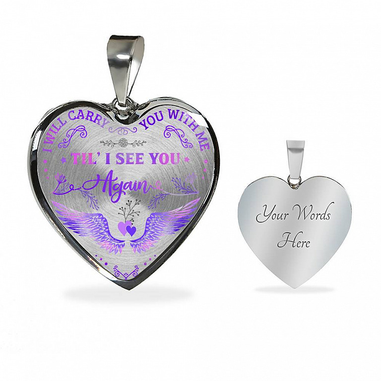 Wings I Will Carry You with Me Til' I See You Again Heart Pendant Necklace - Heart Luxury Necklace (Silver)