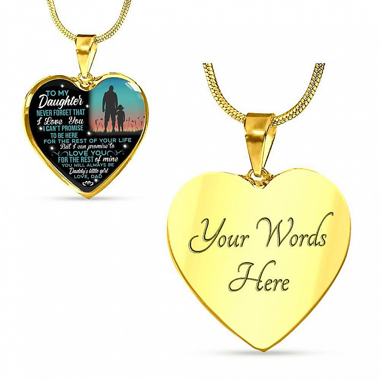 Dad To My Daughter Never Forget That I Love You Heart Pendant Necklace - Heart Luxury Necklace (Gold Plated)