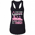 Pontoon Queen Classy Sassy And A Bit Smart Assy Flamingo Ladies Racerback Tank, Black, Ladies Racerback Tank
