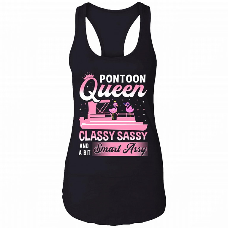 Pontoon Queen Classy Sassy And A Bit Smart Assy Flamingo Ladies Racerback Tank, Black, Ladies Racerback Tank