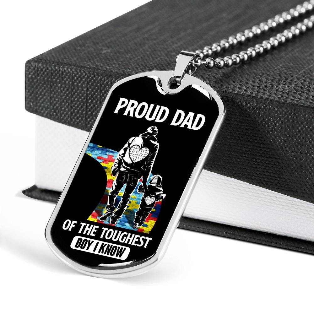 Proud Dad of the Toughest Boy I Know Autism Awareness Dog Tag Pendant Necklace - Dog Tag (Silver) Proud Dad of the Toughest Boy I Know Autism Awareness Dog Tag Pendant Necklace - Dog Tag (Silver)