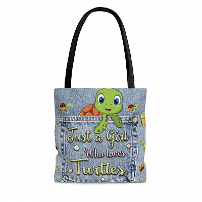 Just A Girl Who Loves Turtle Green Sea Turtle All Over Print Tote Bag - Shoulder Bag - Reusable Grocery Shopping Bag