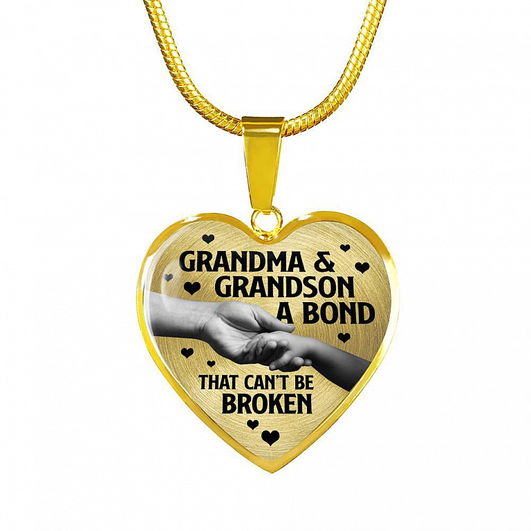 Grandma and Grandson a Bond That Can't Be Broken Heart Pendant Necklace - Heart Luxury Necklace (Gold Plated)