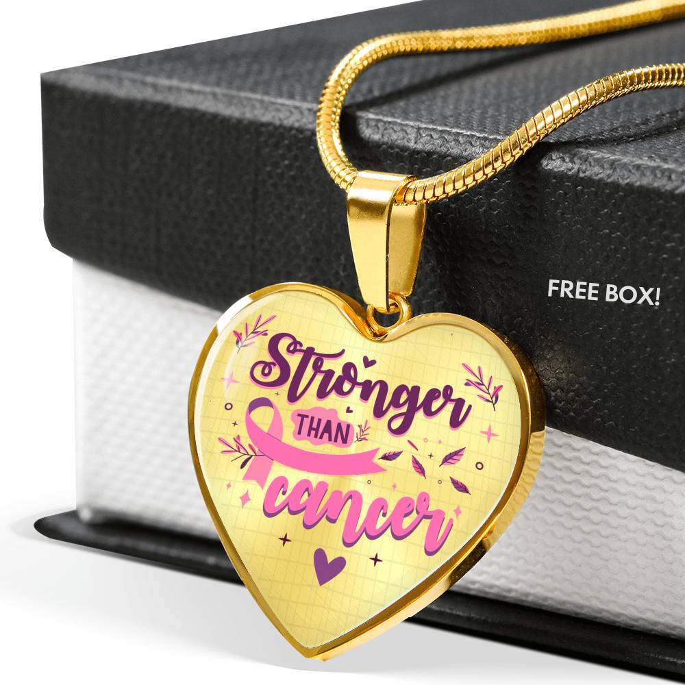 Stronger Than Cancer Heart Pendant Necklace - Necklace For Breast Cancer Awareness - Heart Luxury Necklace (Gold Plated)