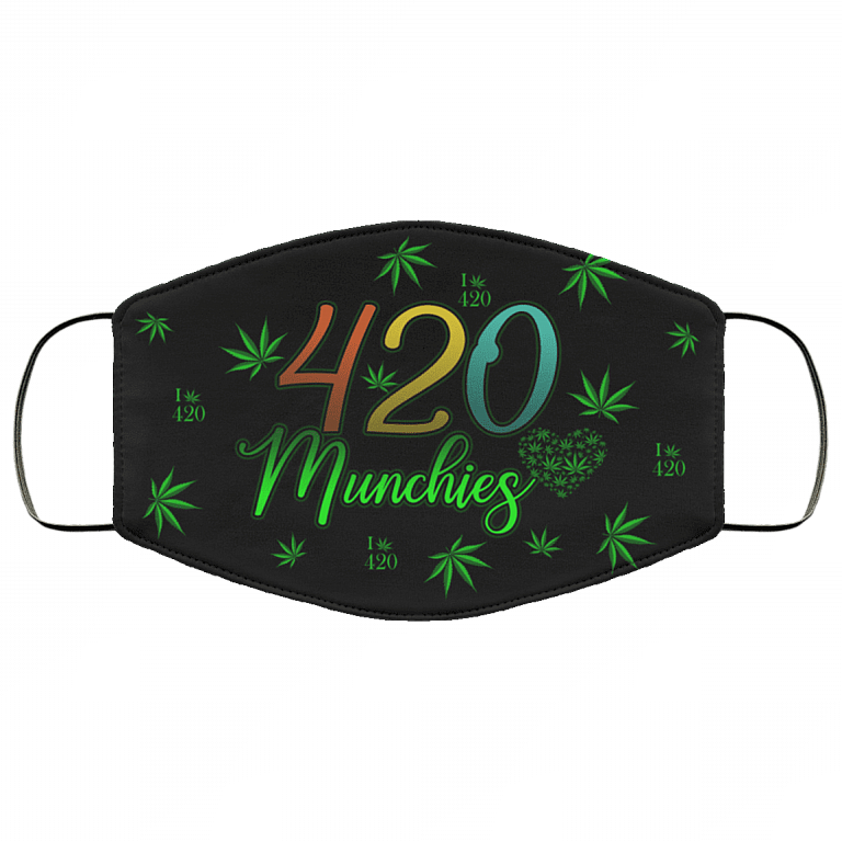 420 Munchies Weed Cannabis Washable Reusable Custom - Printed Cloth Face Mask Cover, White, Cloth Face Cover – Medium/Large