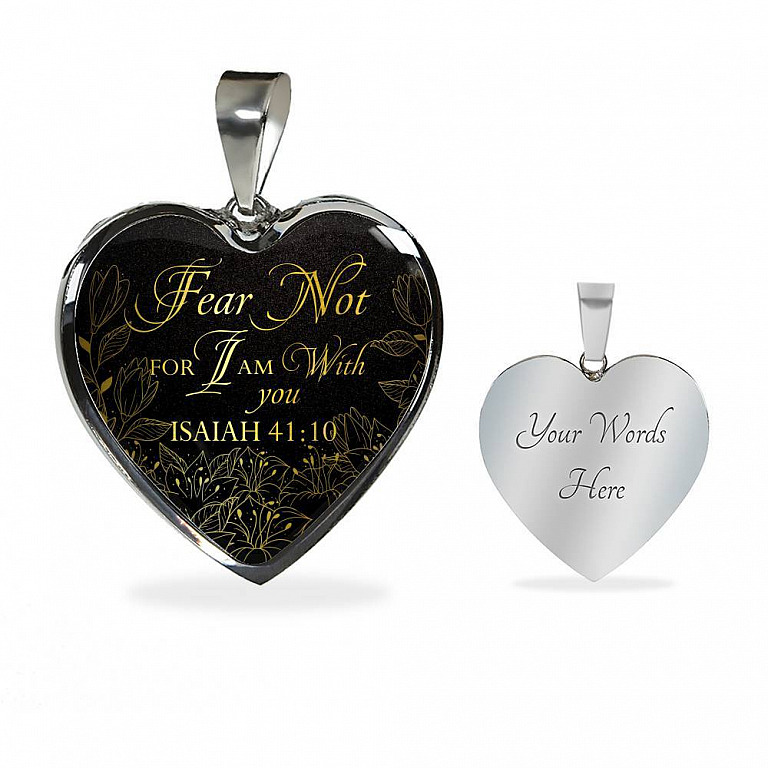 Fear Not For I Am With You Isaiah 41:10 Luxury Heart Pendant Necklace - Heart Luxury Necklace (Silver)