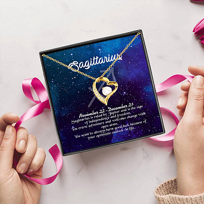 Alternative view of Sagittarius Sign Constellation Horoscope Zodiac Birthday Astrology Forever Love Heart Pendant Necklace