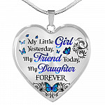 My Little Girl Yesterday My Friend Today My Daughter Forever Luxury Heart Pendant Necklace - Daughter Gifts - Heart Luxury Necklace (Silver)