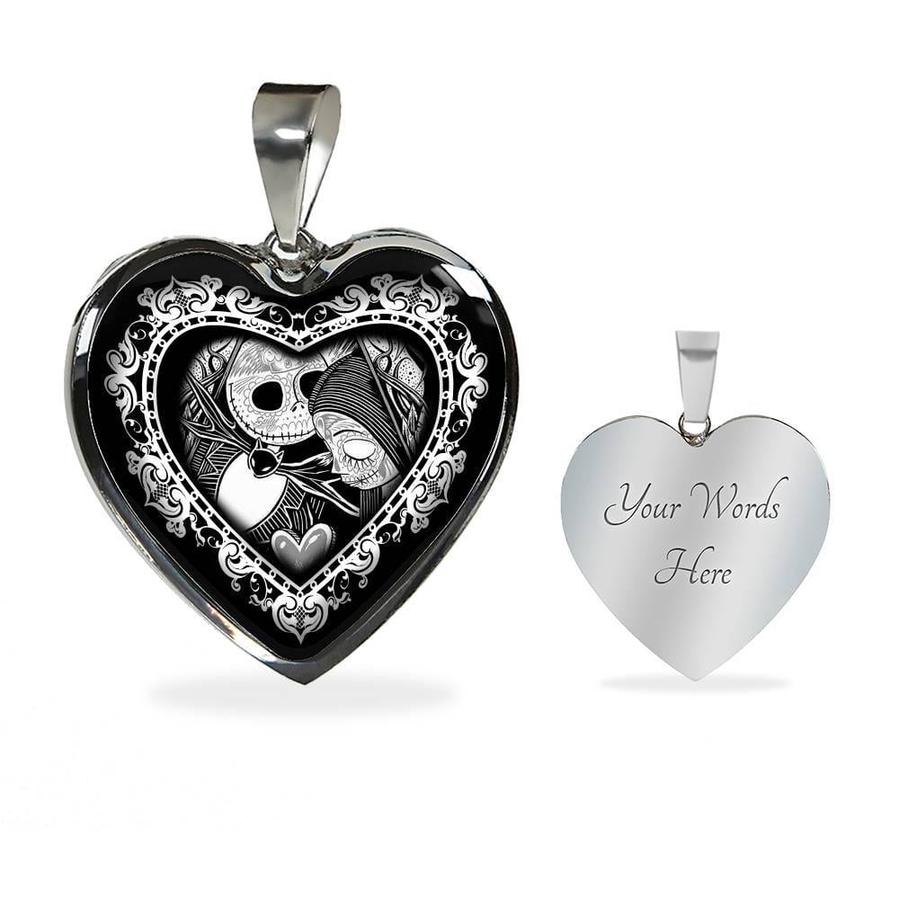 Jack And Sally Heart Pendant Necklace - Skellington Gifts For Couple - Heart Luxury Necklace (Silver) Jack And Sally Heart Pendant Necklace - Skellington Gifts For Couple - Heart Luxury Necklace (Silver)