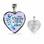 I Will Carry You With Me Til' I See You Again Butterfly Heart Pendant Necklace - Memorial Gift Necklace - Heart Luxury Necklace (Silver)