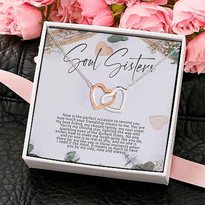 Soul Sisters Remind You How Much Your Friendship Means To Me Interlocking Hearts Pendant Necklace