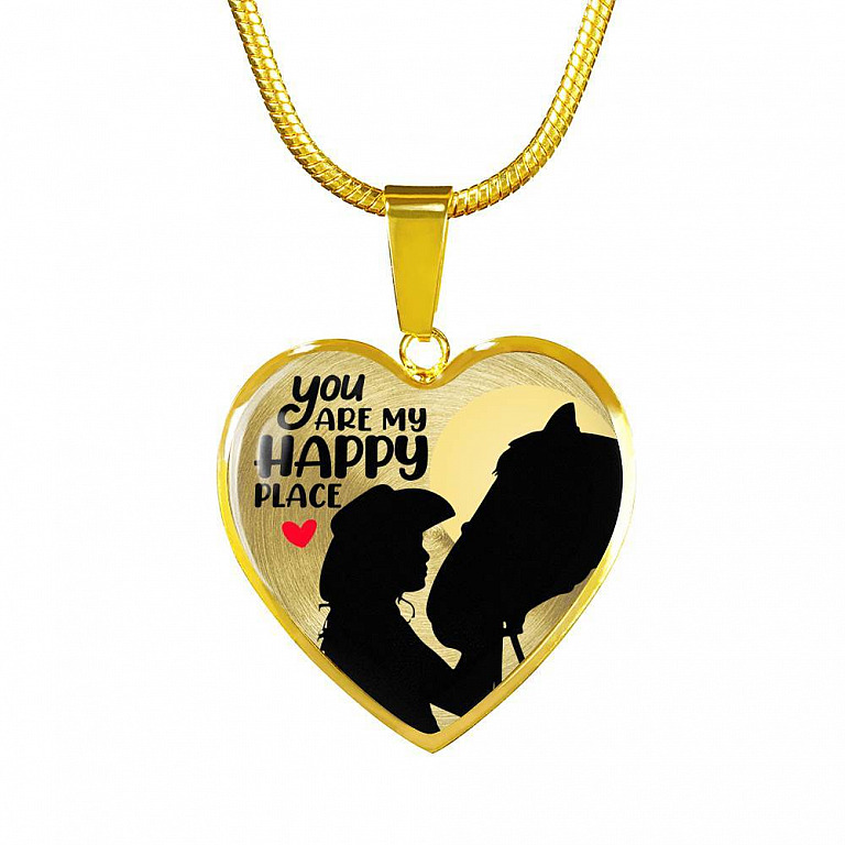 You Are My Happy Place Cowgirl Luxury Heart Pendant Necklace - Horse Lover Gifts - Heart Luxury Necklace (Gold Plated)