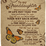 Grandpa to My Granddaughter Wherever Your Journey in Life May Take You Butterfly Fleece Blanket – Mink Blanket, White, Cozy Plush Fleece Blanket - 50x60