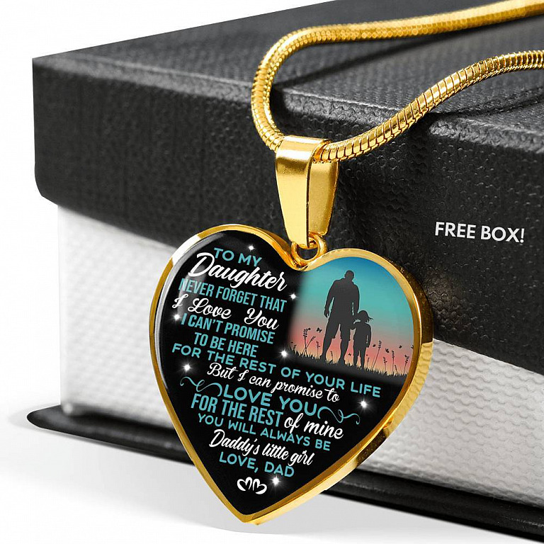 Dad To My Daughter Never Forget That I Love You Heart Pendant Necklace - Heart Luxury Necklace (Gold Plated)