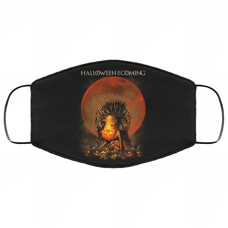 Halloween Is Coming Washable Reusable Custom Printed Cloth Face Mask Cover - Halloween Jack Skellington Face Mask, Black, fma-medium-large-face-mask